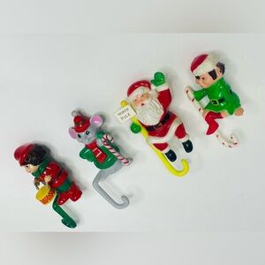 Vintage Shelf Sitters Set Of 4 Stocking Holders Elf Santa Mice Drummer Christmas